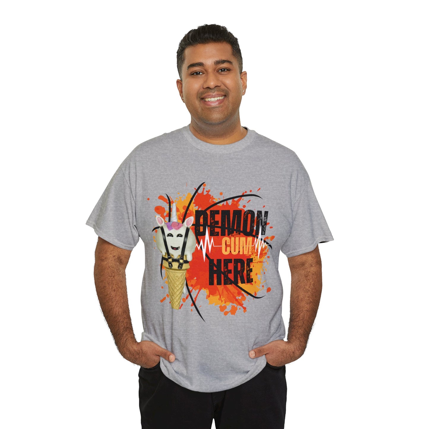 Demon Cum Here, Adult humor Unisex Heavy Cotton Tee