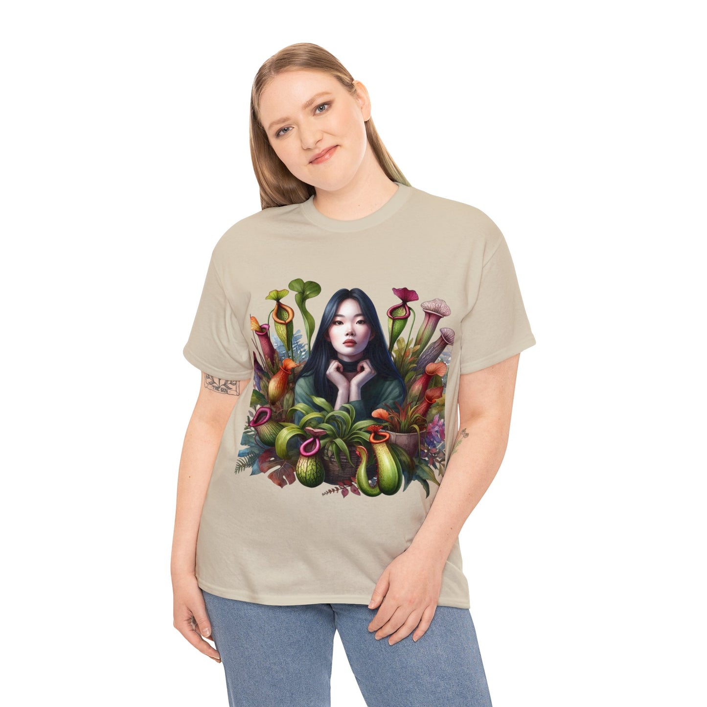 Moss Goddess in the Serene Wilds: Breathe Deep within the Tranquil Embrace of Predatory Greenery Unisex Heavy Cotton Tee