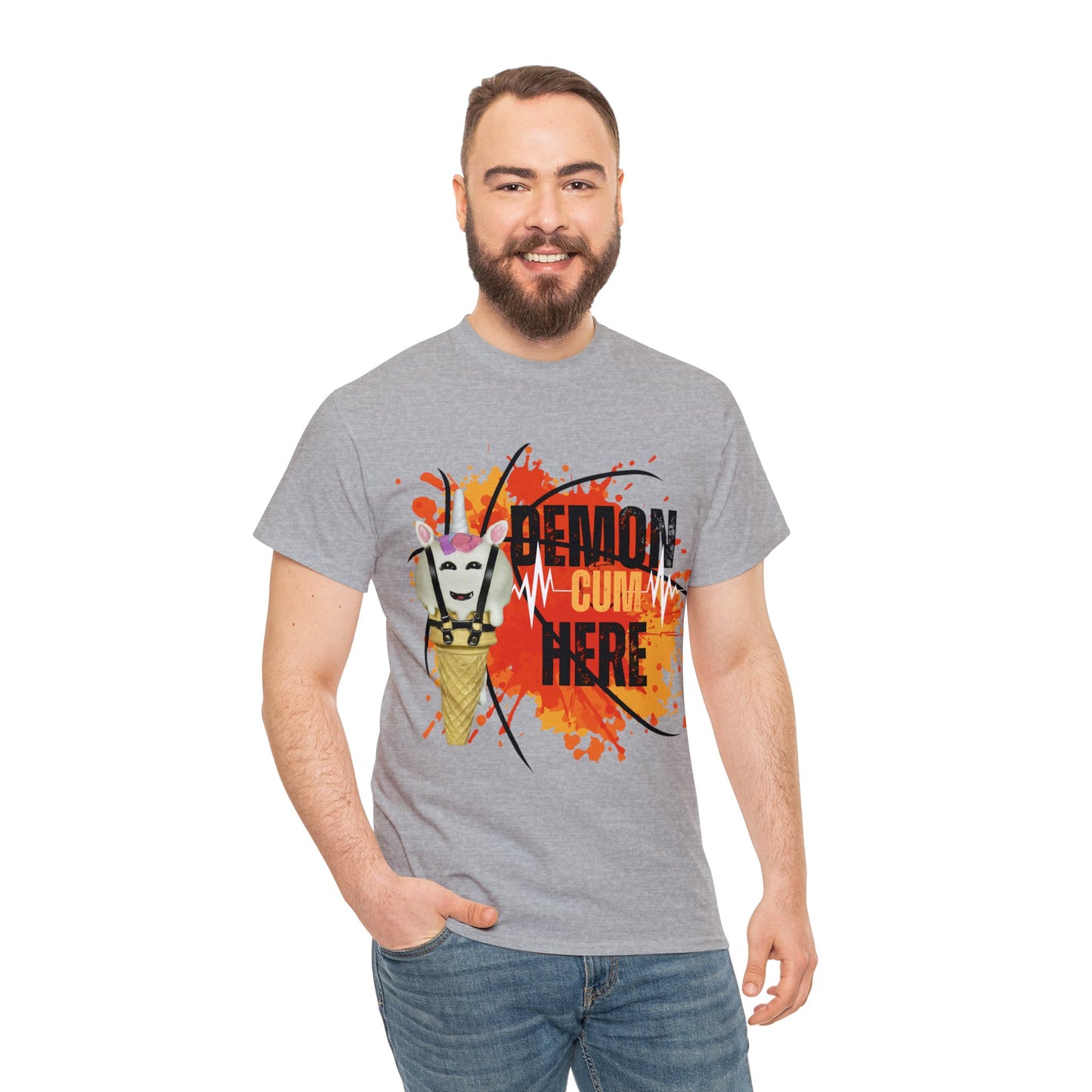 Demon Cum Here, Adult humor Unisex Heavy Cotton Tee