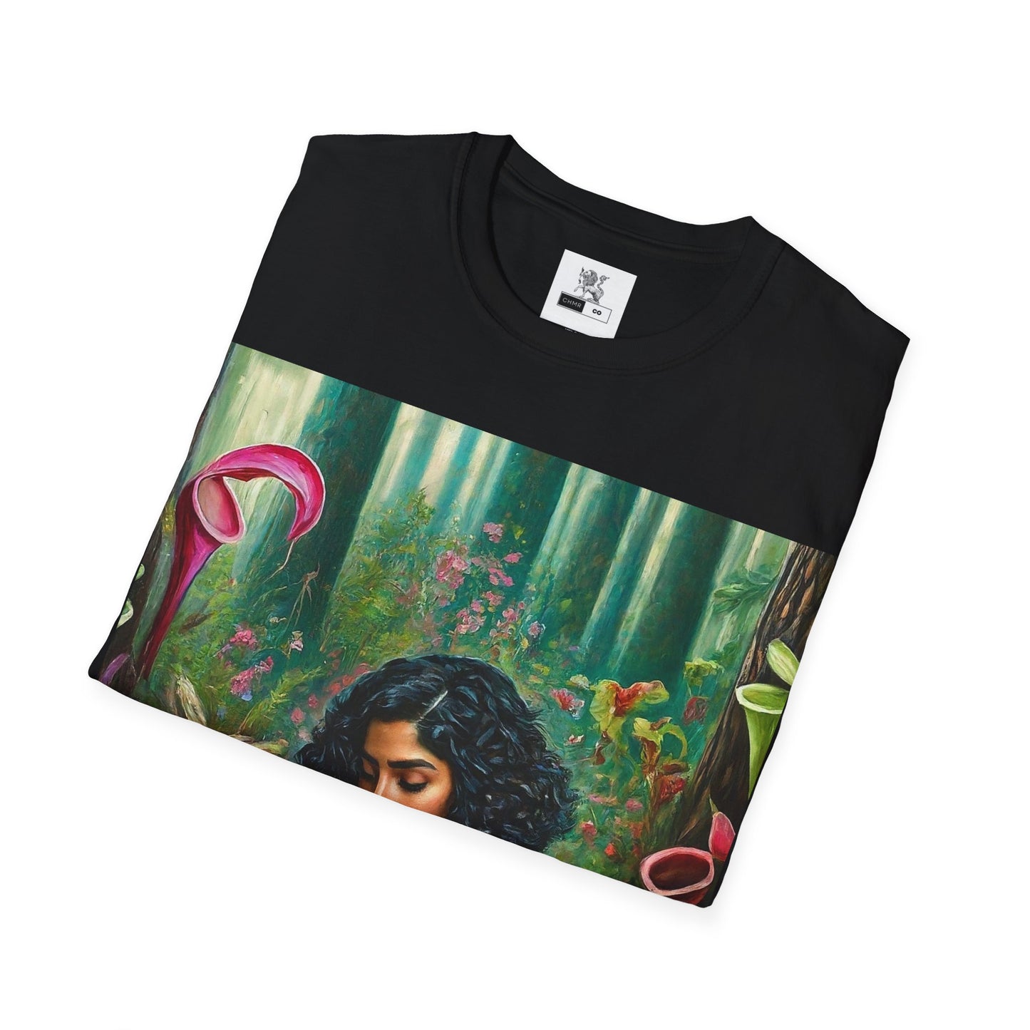 Moss Goddess Blooming Tranquility Find Peace Among the Silent Hunters of the Forest Unisex Softstyle T-Shirt