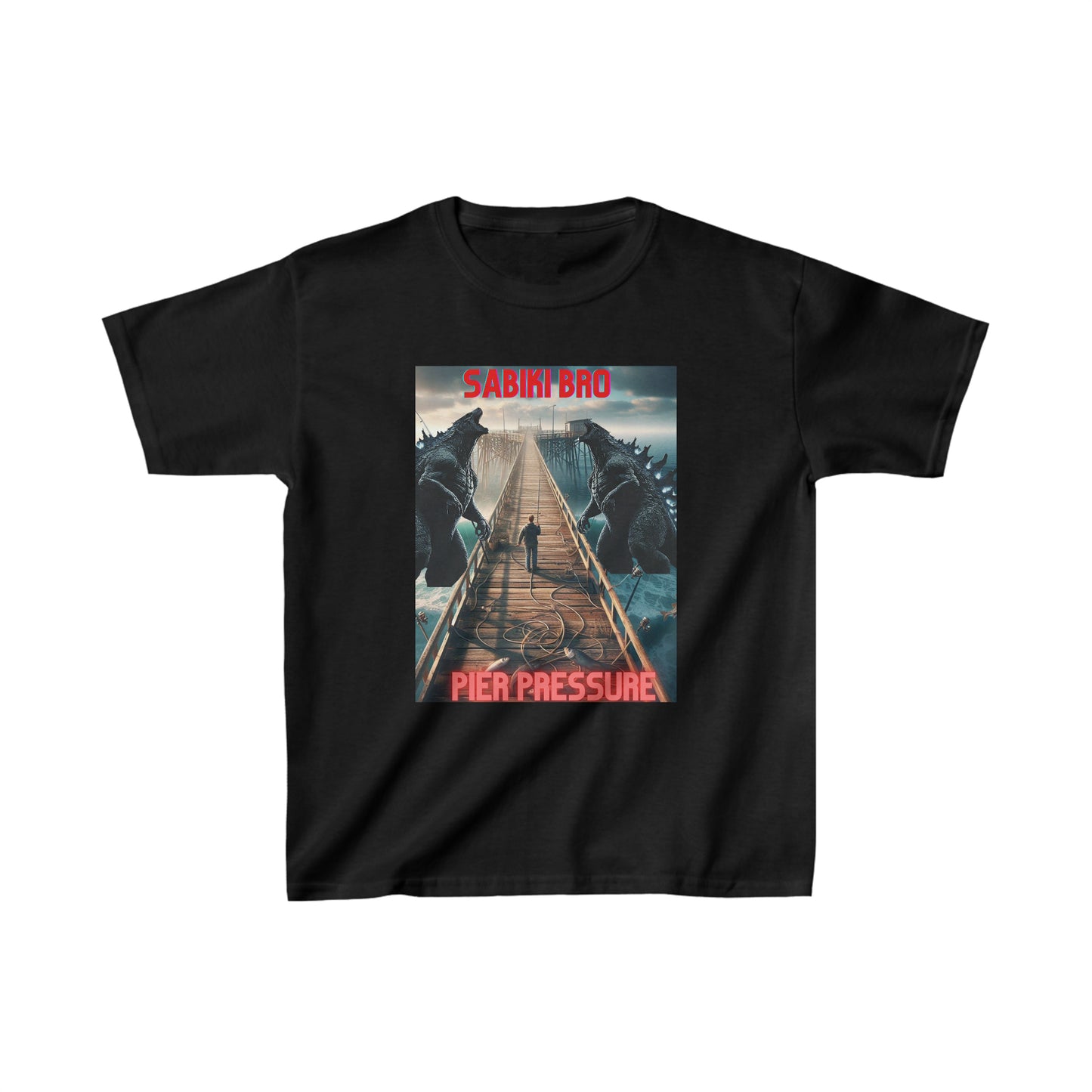 Sabiki Bros Pier Pressure fishing shirt w/ Godzilla Kids Heavy Cotton™ Tee