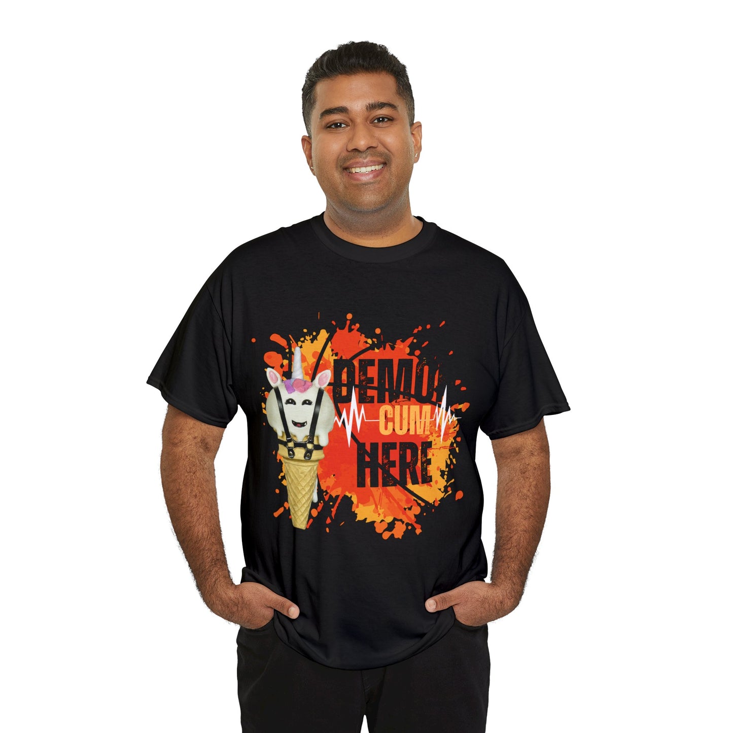 Demon Cum Here, Adult humor Unisex Heavy Cotton Tee