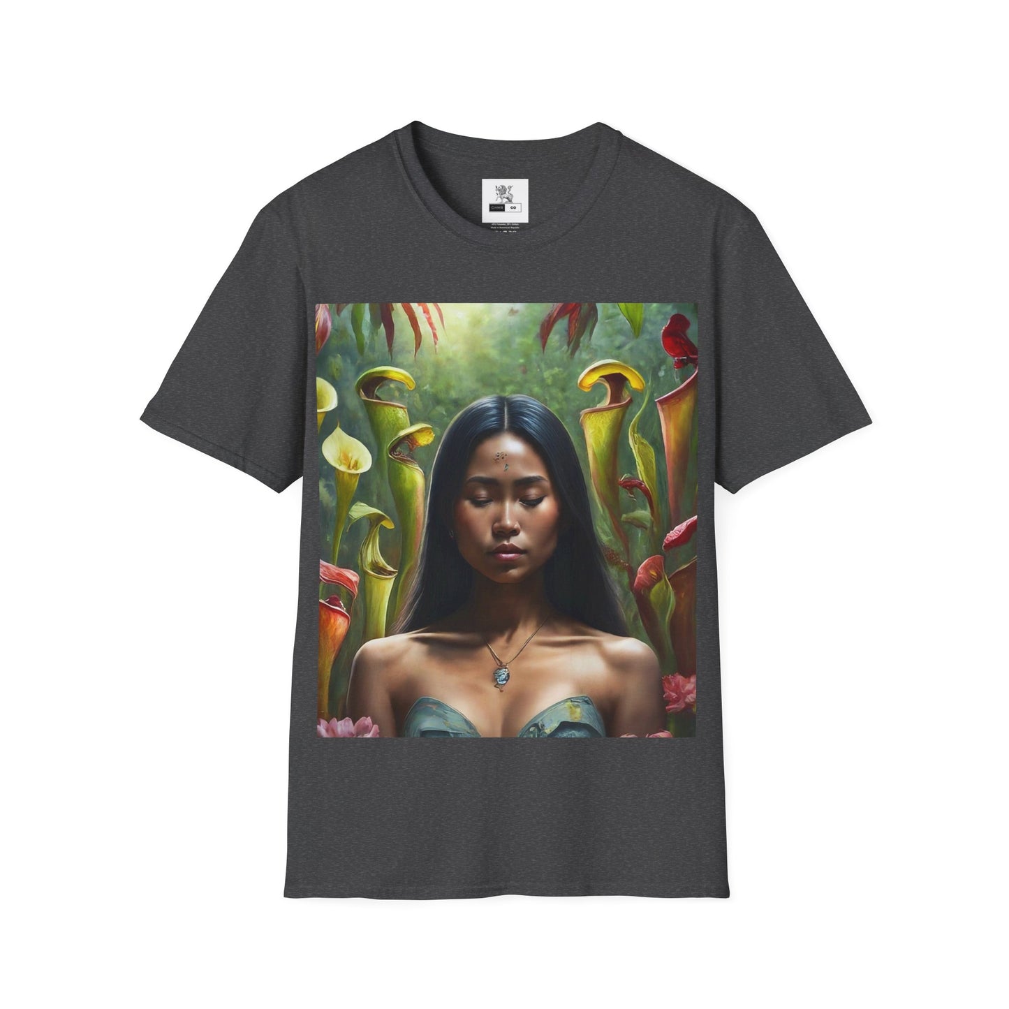 Moss Goddess in the Serene Wilds Breathe Deep in the Tranquil Embrace of Predatory Greenery Unisex Softstyle T-Shirt