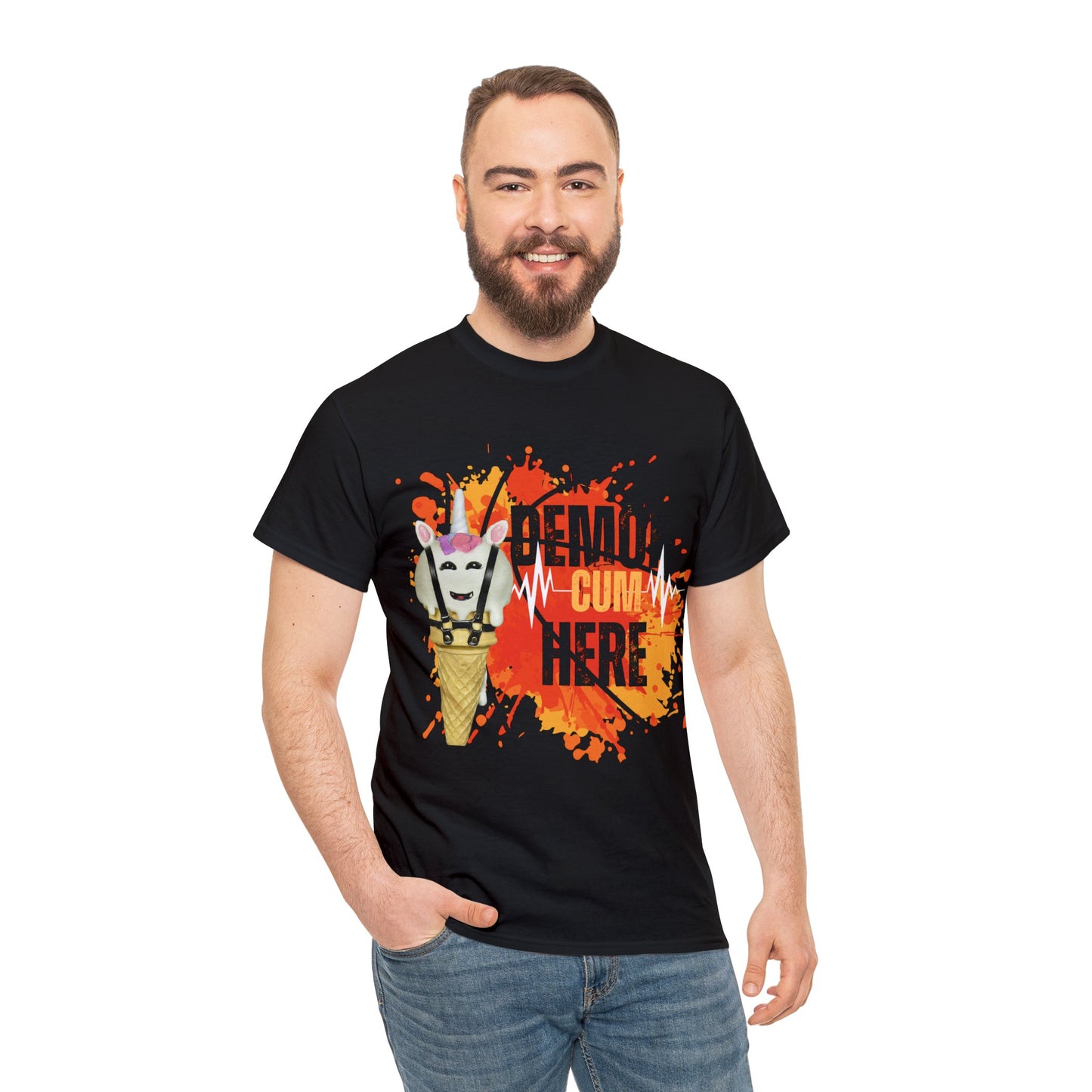 Demon Cum Here, Adult humor Unisex Heavy Cotton Tee