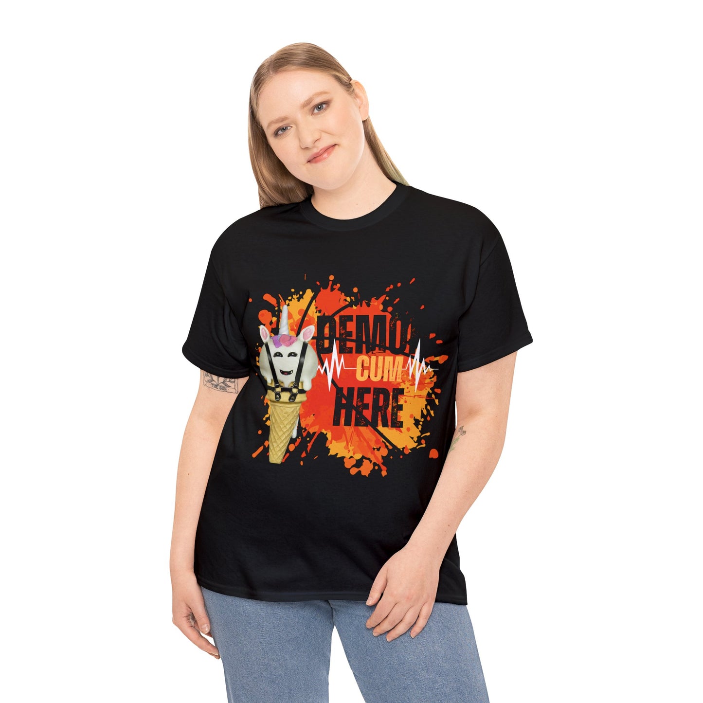 Demon Cum Here, Adult humor Unisex Heavy Cotton Tee