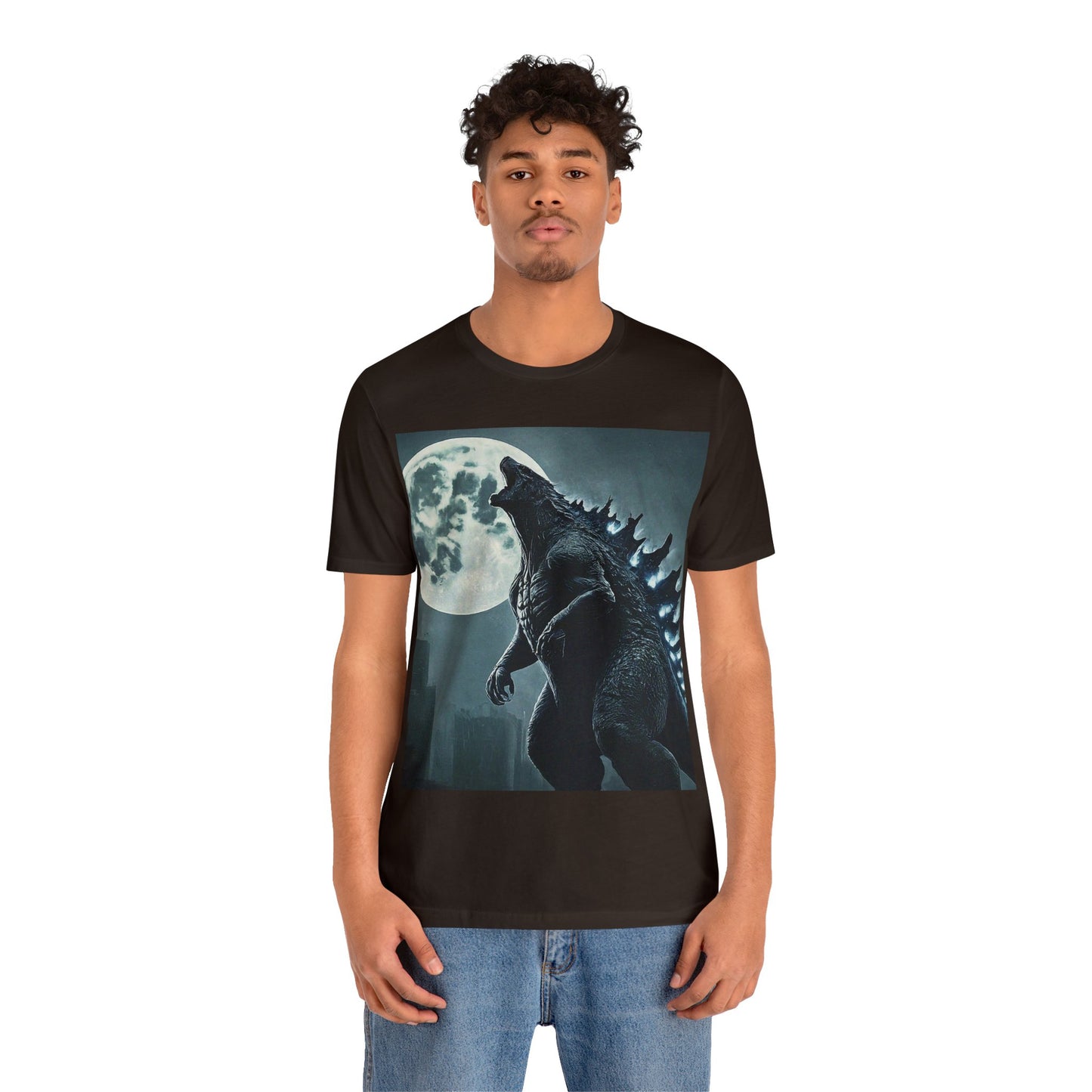 Godzilla howling at the moon: Unisex Jersey Short Sleeve Tee