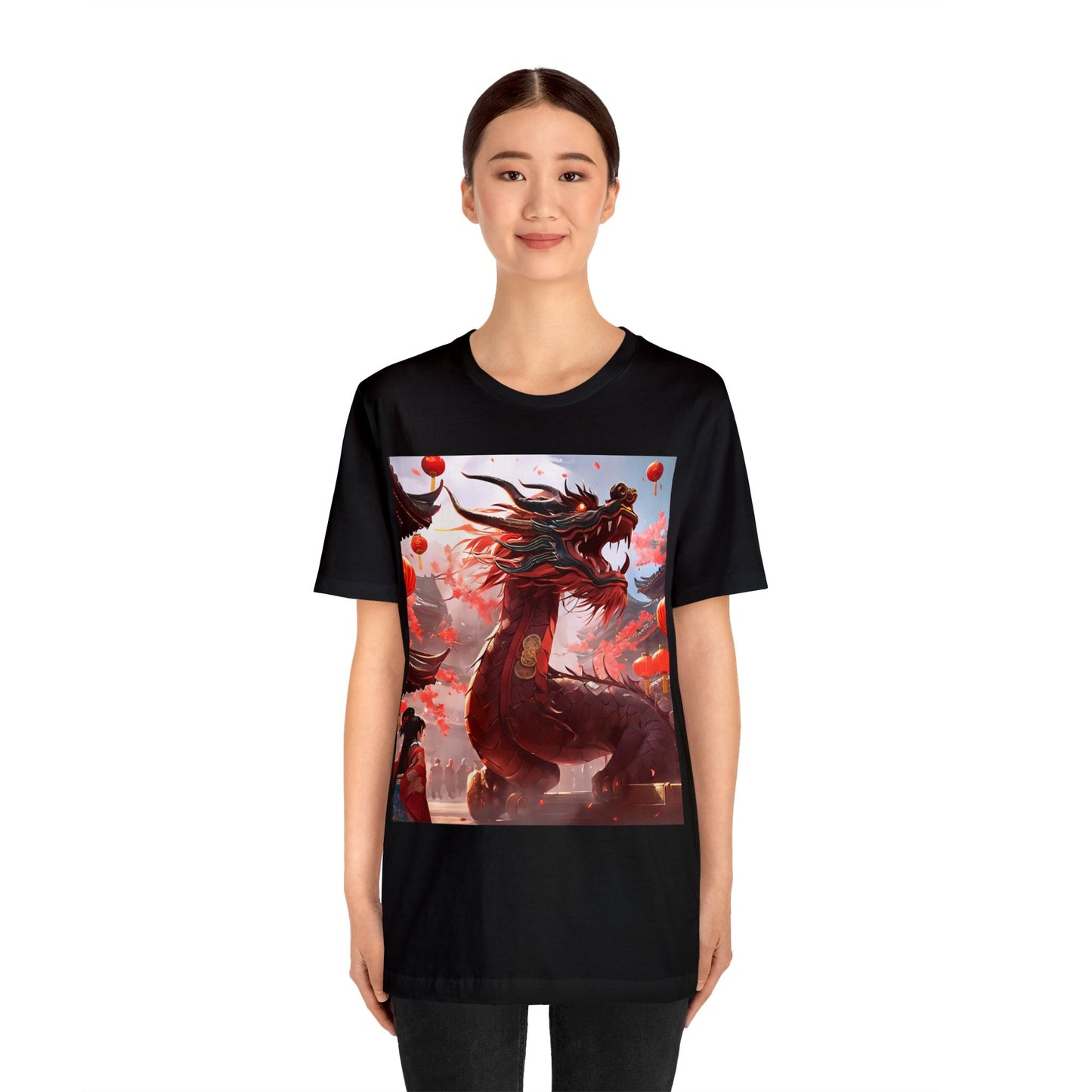 Chinese Zodiac Dragon Tee - Unisex Jersey Cotton T-Shirt for Chinese New Year 2024 - Crew Neck Cyberpunk Style Decoration