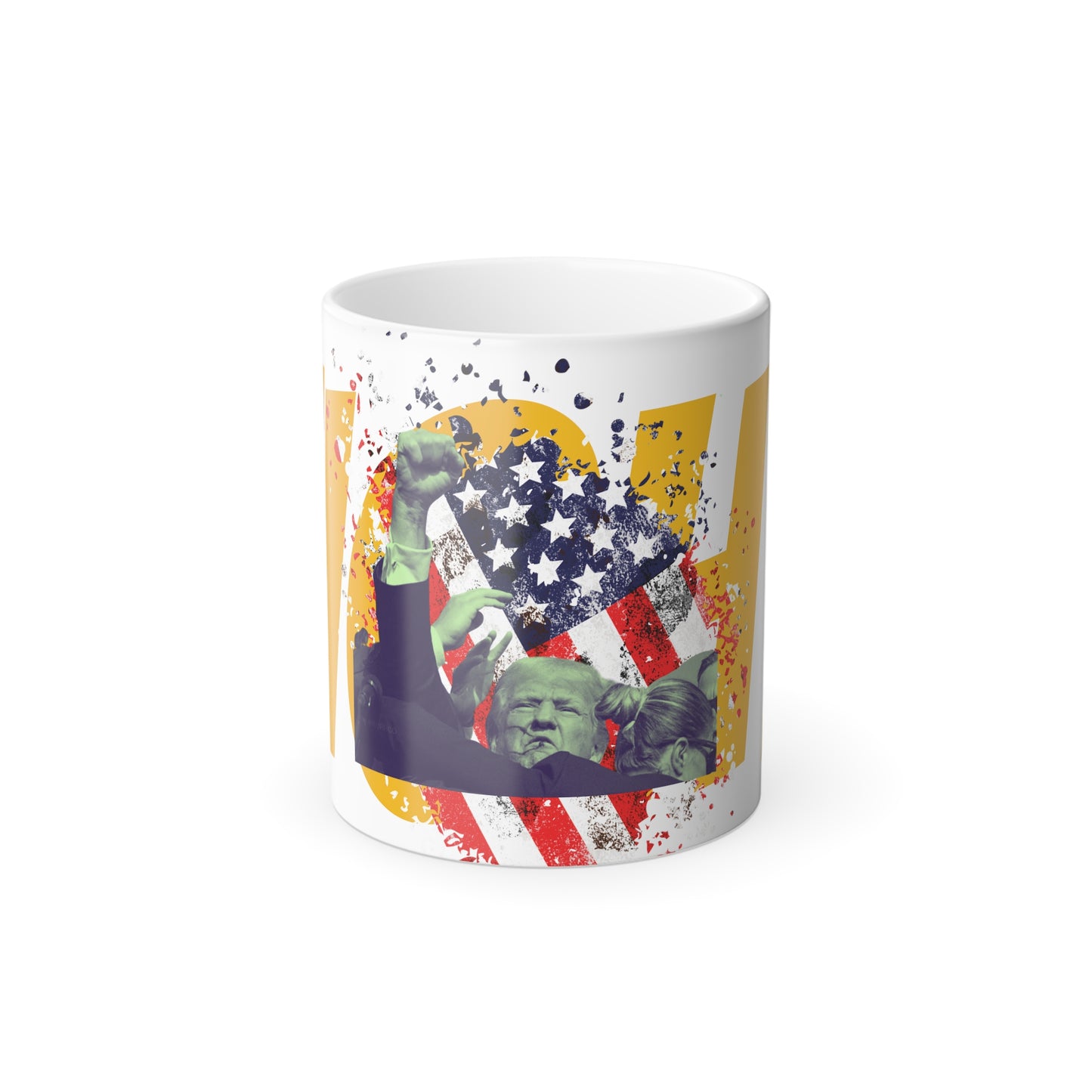 Defiant Leader Heat-Reactive Mug Patriotic Golden FIGHT Slogan Conservative Hero Coffee Cup 2024 Campaign Supporter Drinkware Color Morphing