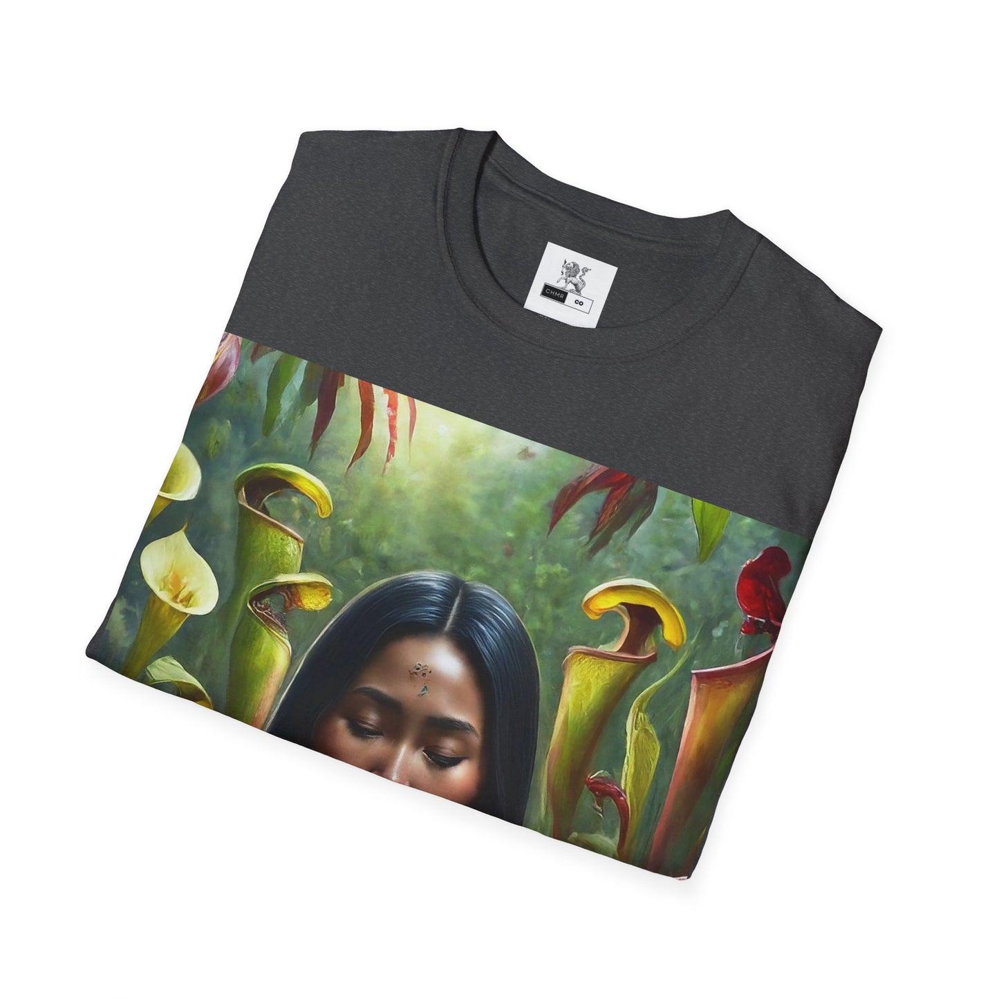 Moss Goddess in the Serene Wilds Breathe Deep in the Tranquil Embrace of Predatory Greenery  Unisex Softstyle T-Shirt