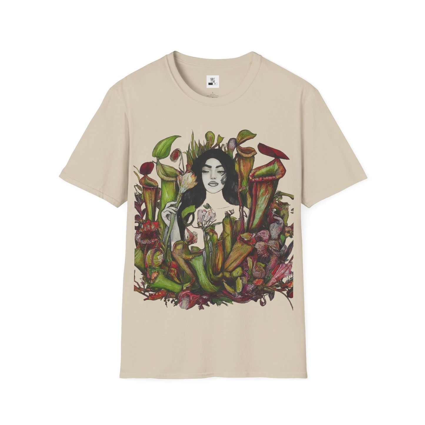 Tranquility in the Trap: Woman Unveils the Allure of the Pitcher Plant Paradise Queen of the Savage Garden: Unisex Softstyle T-Shirt