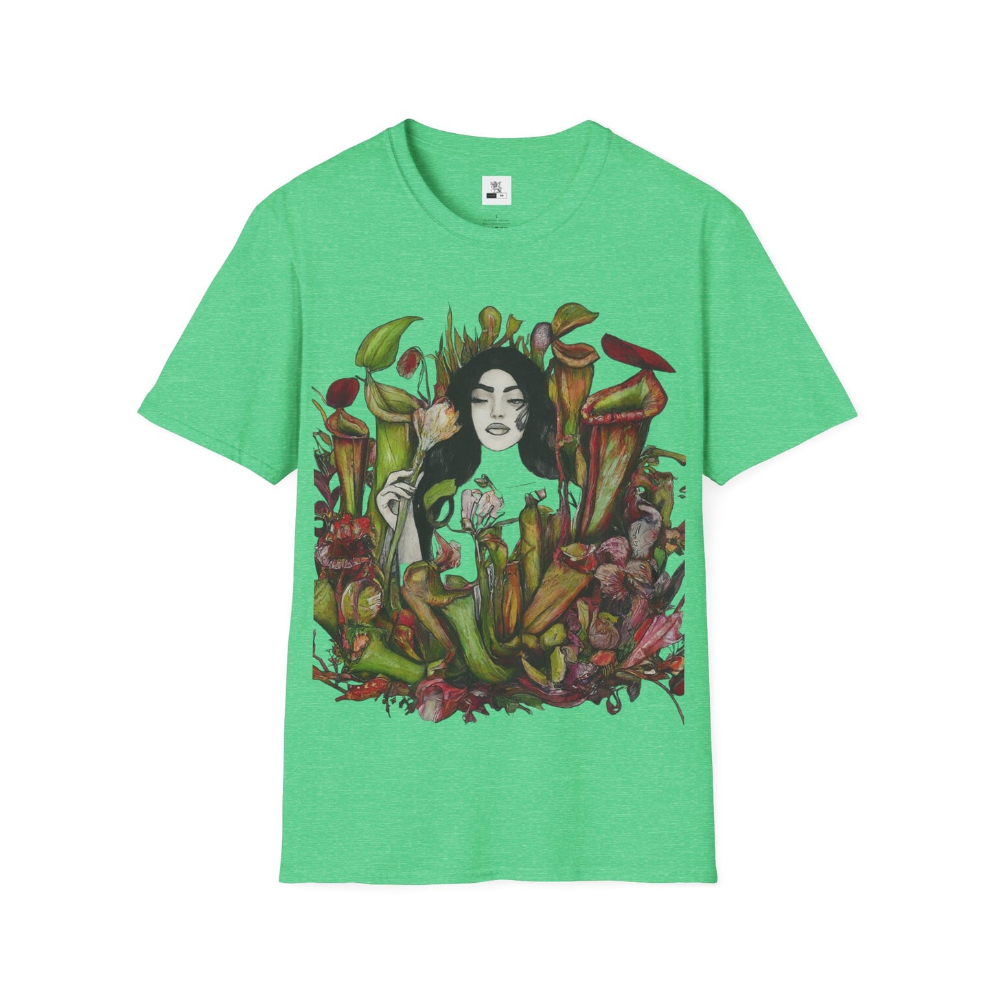 Tranquility in the Trap: Woman Unveils the Allure of the Pitcher Plant Paradise Queen of the Savage Garden: Unisex Softstyle T-Shirt