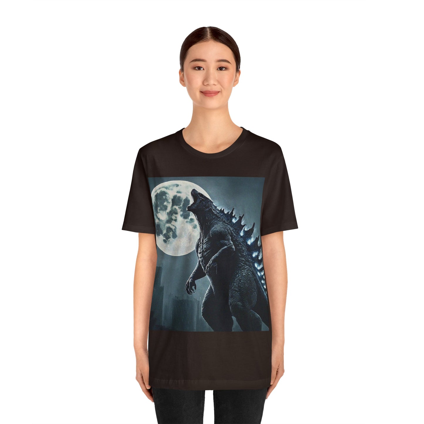 Godzilla howling at the moon: Unisex Jersey Short Sleeve Tee