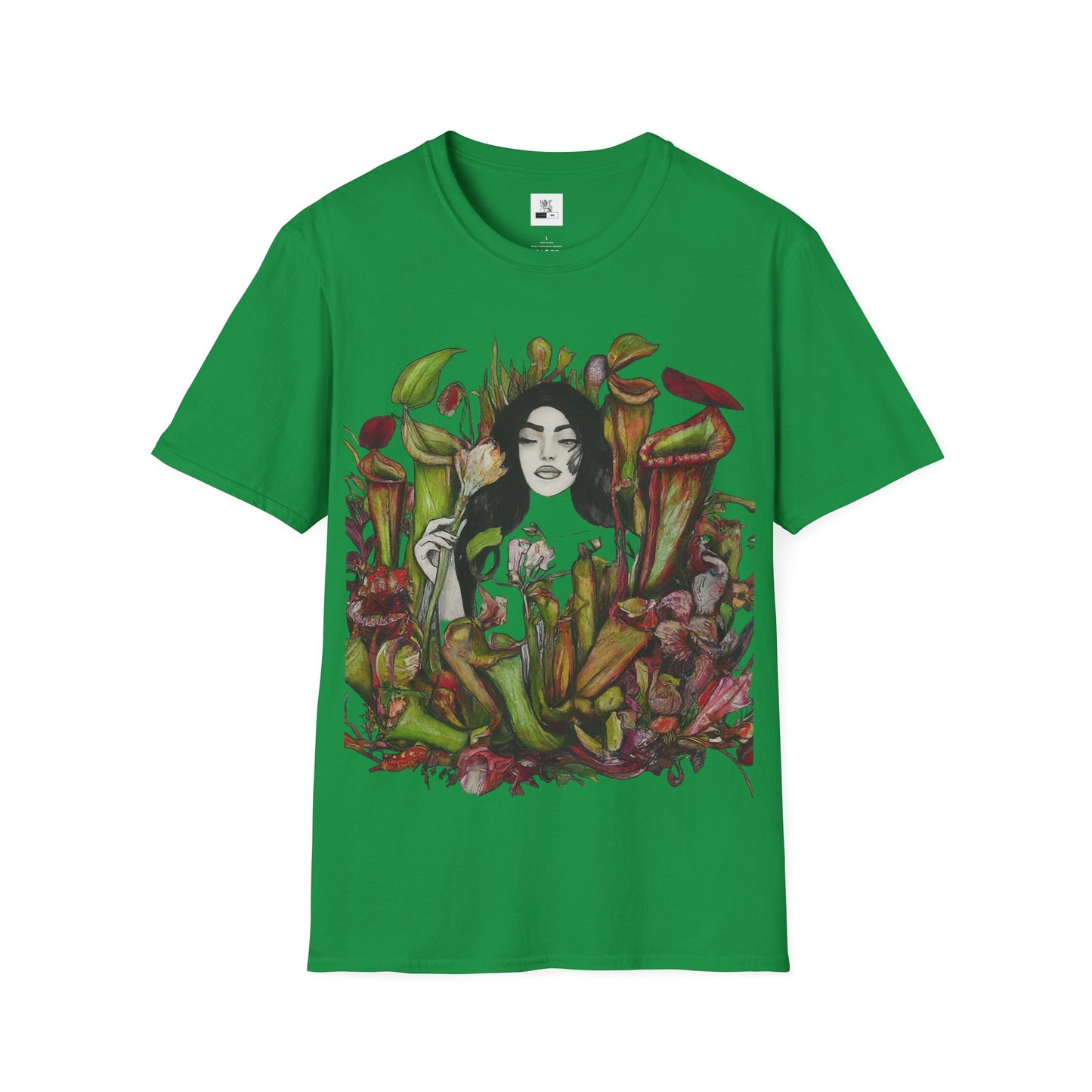 Tranquility in the Trap: Woman Unveils the Allure of the Pitcher Plant Paradise Queen of the Savage Garden: Unisex Softstyle T-Shirt