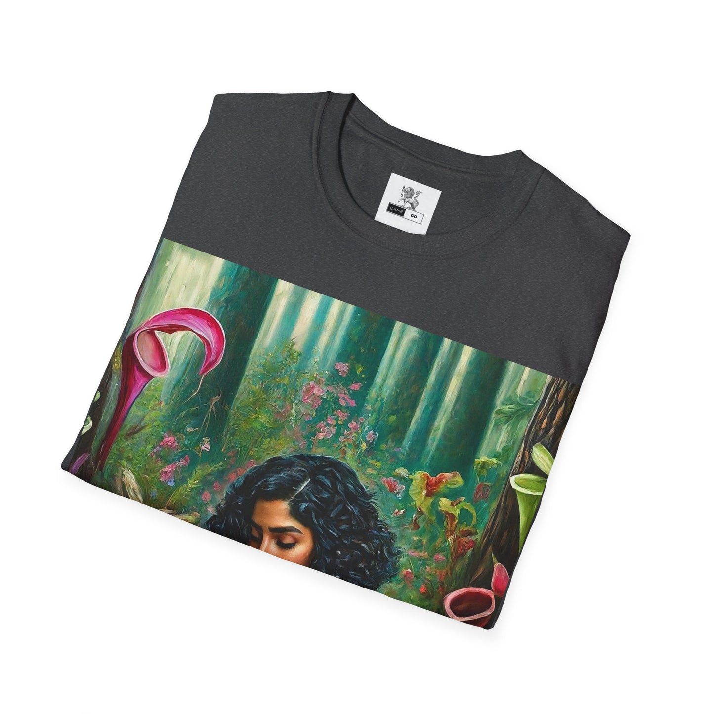 Moss Goddess Blooming Tranquility Find Peace Among the Silent Hunters of the Forest Unisex Softstyle T-Shirt