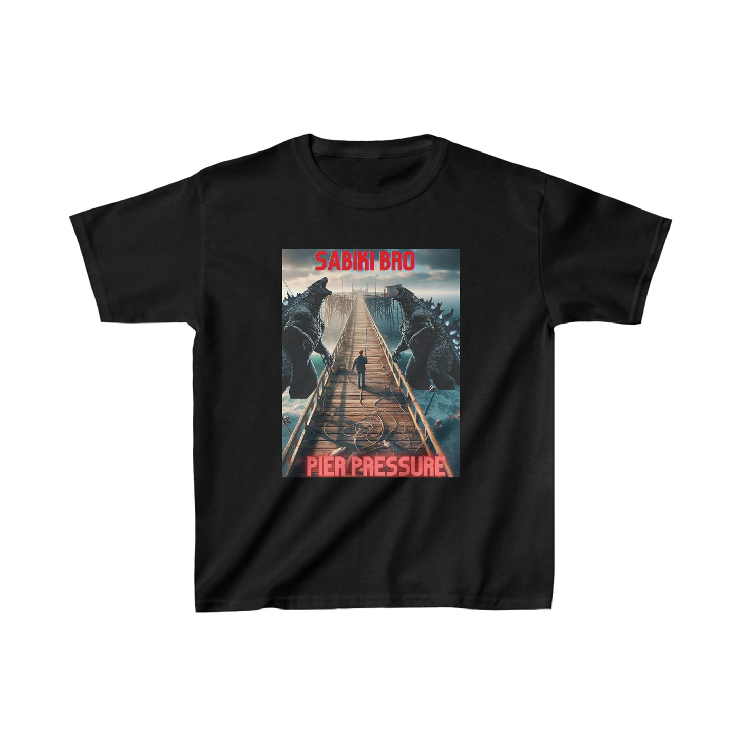 Sabiki Bros Pier Pressure fishing shirt w/ Godzilla Kids Heavy Cotton™ Tee