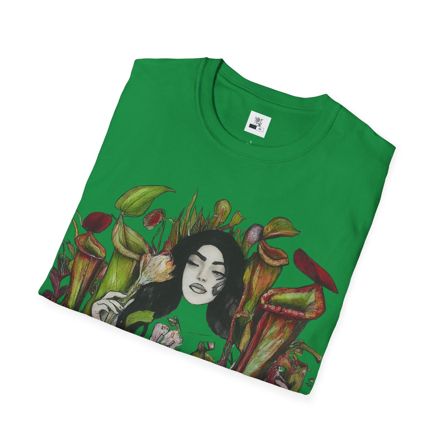 Tranquility in the Trap: Woman Unveils the Allure of the Pitcher Plant Paradise Queen of the Savage Garden: Unisex Softstyle T-Shirt