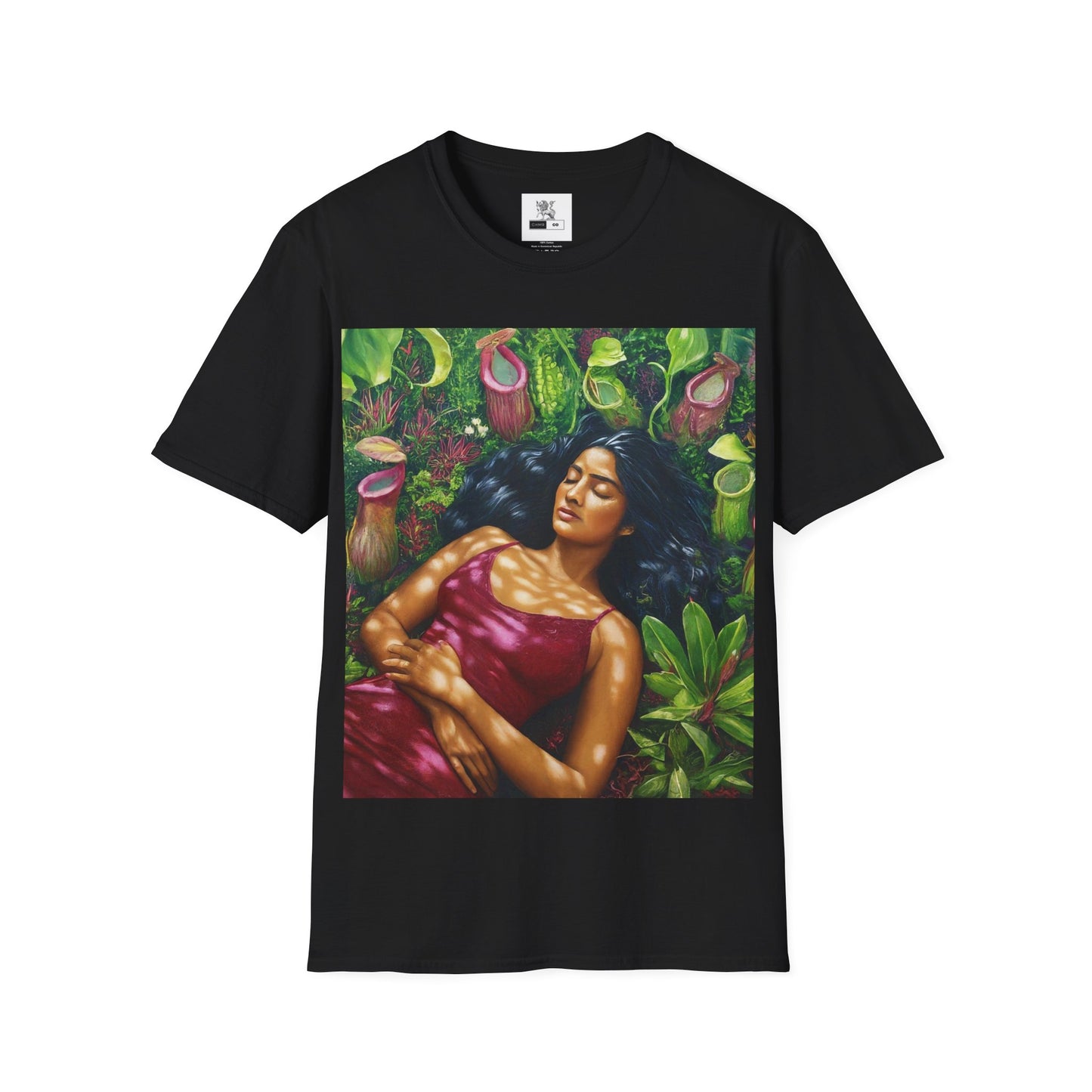 Moss Goddess the Moss Whisperer Where Verdant Calm Meets Stealthy Bite Unisex Softstyle T-Shirt