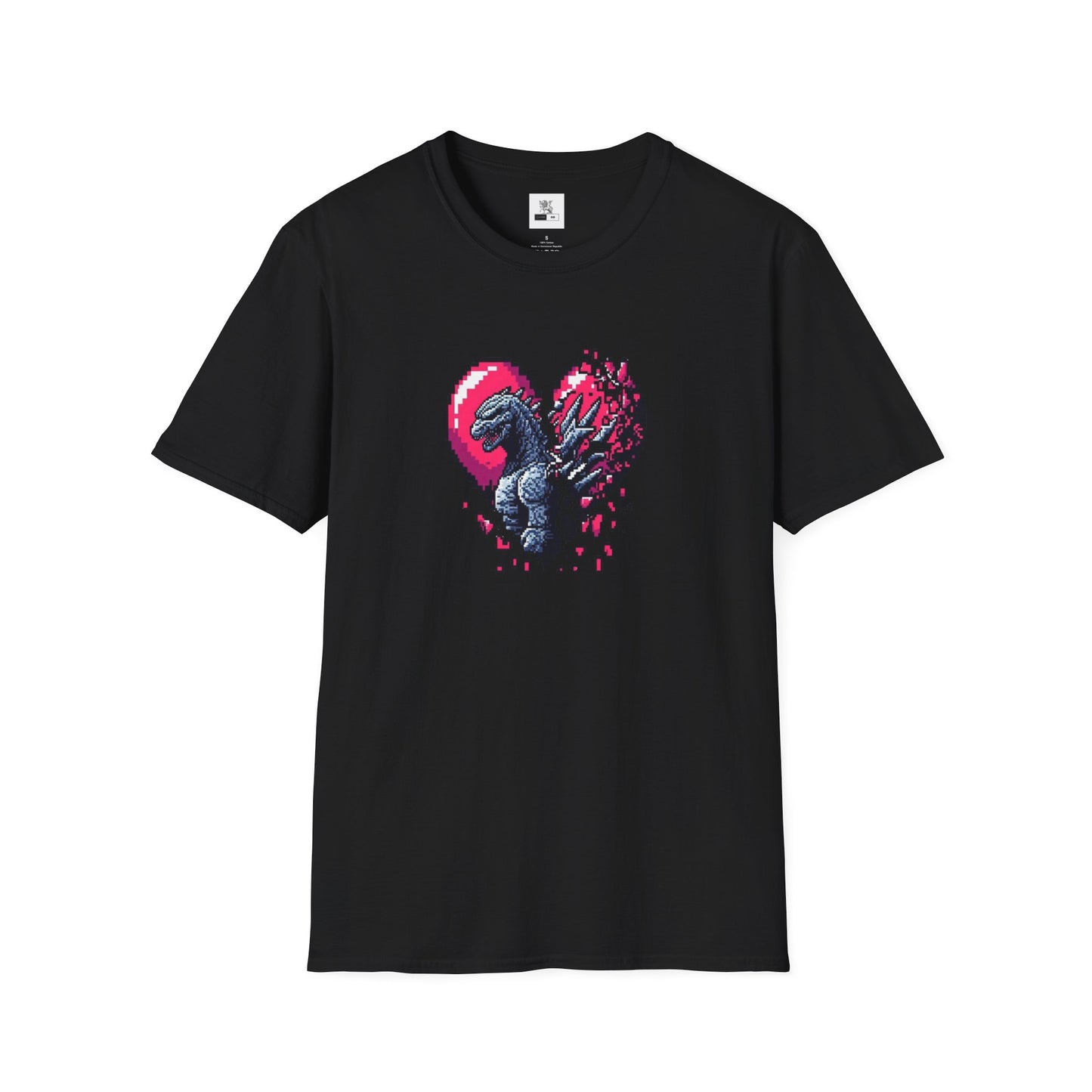 Godzilla Heart Unisex Softstyle T-Shirt, Broken Heart Design, 8 Bit Heart Tee, Godzilla in Our Hearts Shirt, Monster Lover Graphic Top