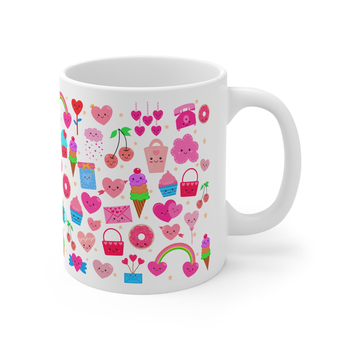 Cute Pink Kawaii candy hearts Valentine's Day Ceramic Mug 11oz, Ceramic Coffee Mug, Ceramic Coffee Cup, Valentine's Day, Kawaii, Coffee Gift