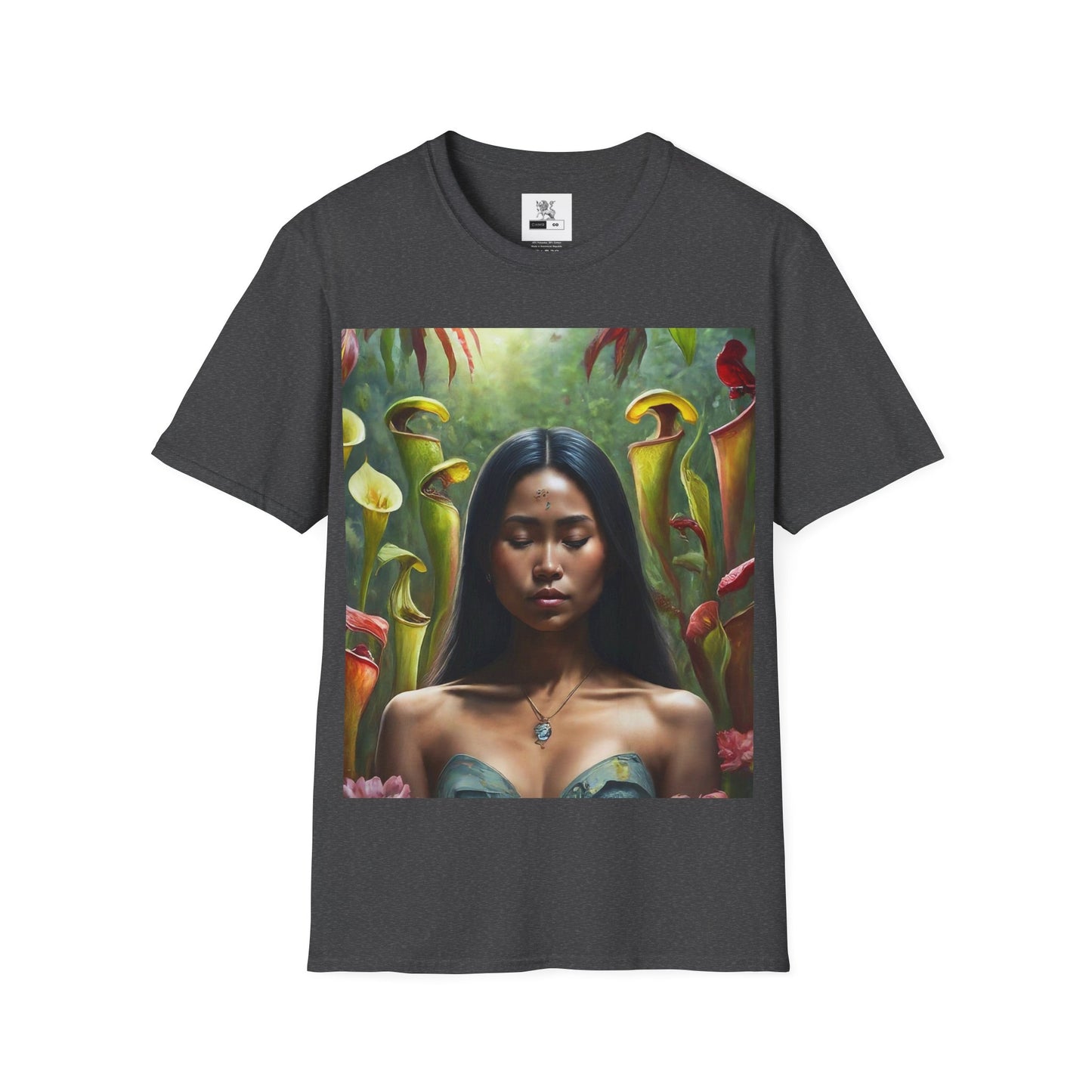 Moss Goddess in the Serene Wilds Breathe Deep in the Tranquil Embrace of Predatory Greenery  Unisex Softstyle T-Shirt