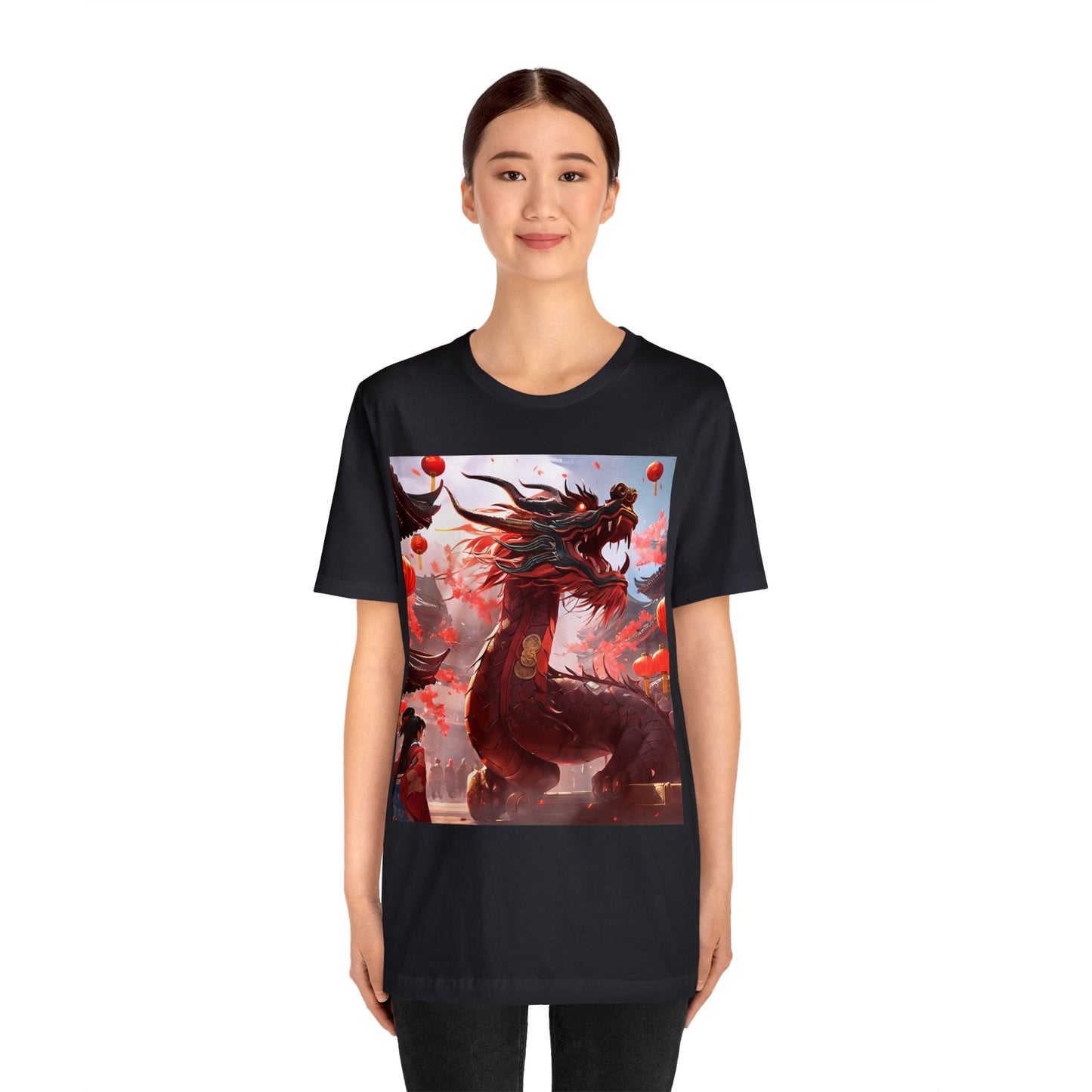 Chinese Zodiac Dragon Tee - Unisex Jersey Cotton T-Shirt for Chinese New Year 2024 - Crew Neck Cyberpunk Style Decoration