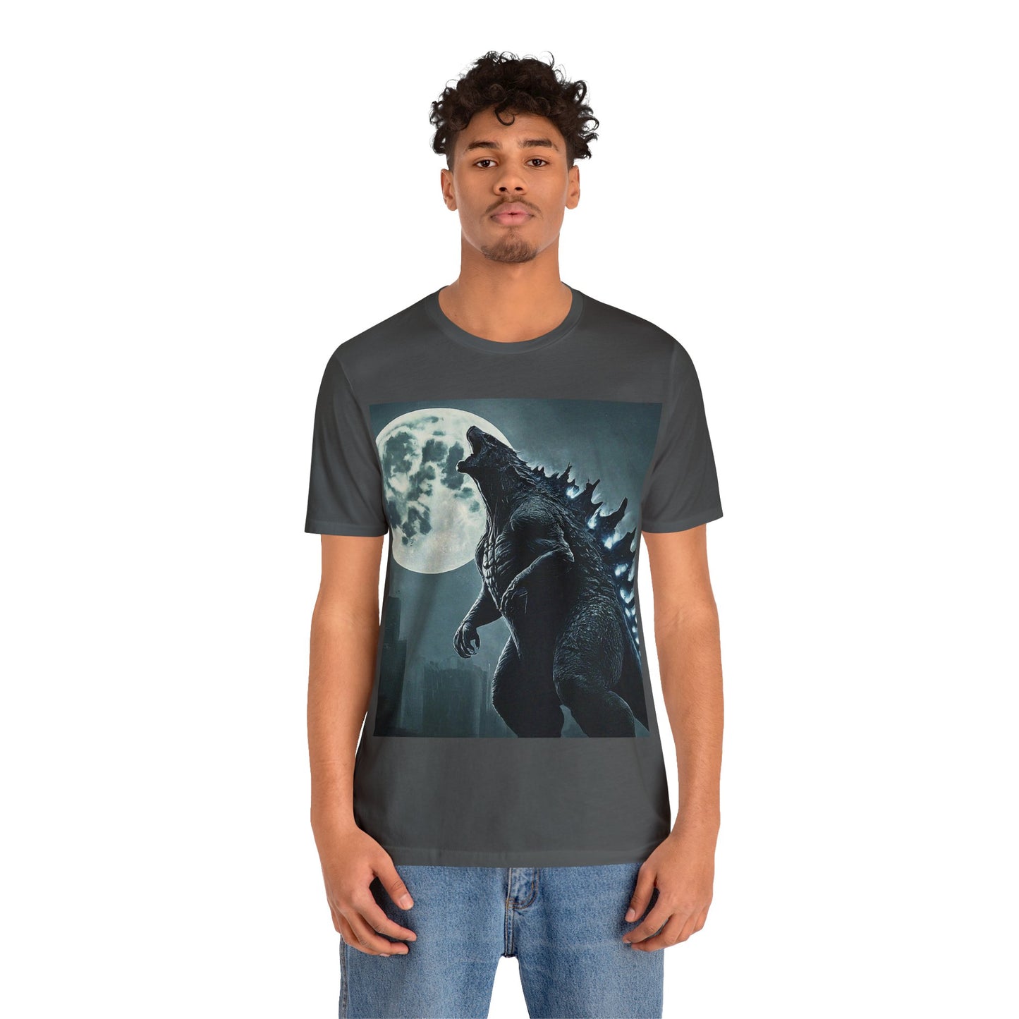 Godzilla howling at the moon: Unisex Jersey Short Sleeve Tee