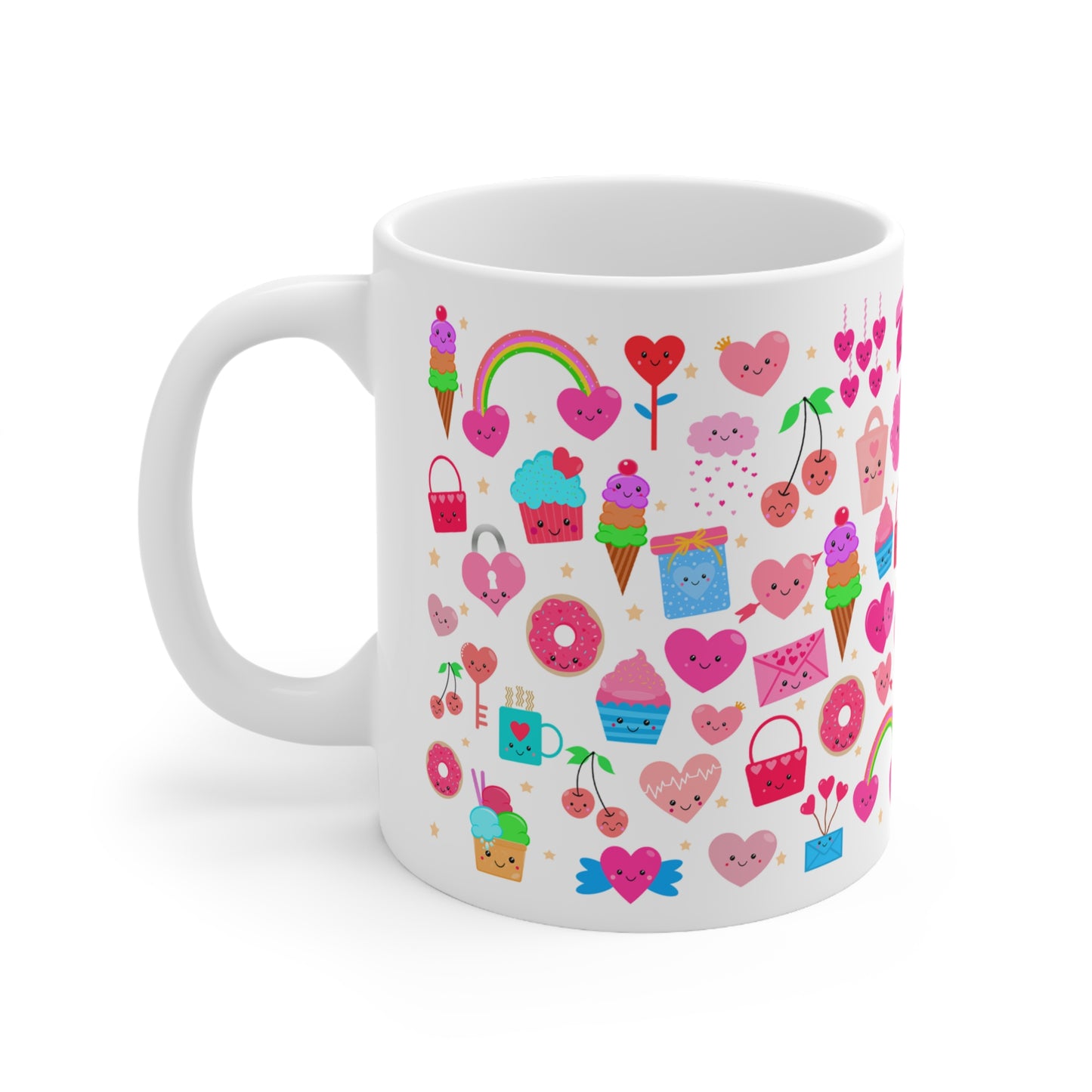 Cute Pink Kawaii candy hearts Valentine's Day Ceramic Mug 11oz, Ceramic Coffee Mug, Ceramic Coffee Cup, Valentine's Day, Kawaii, Coffee Gift