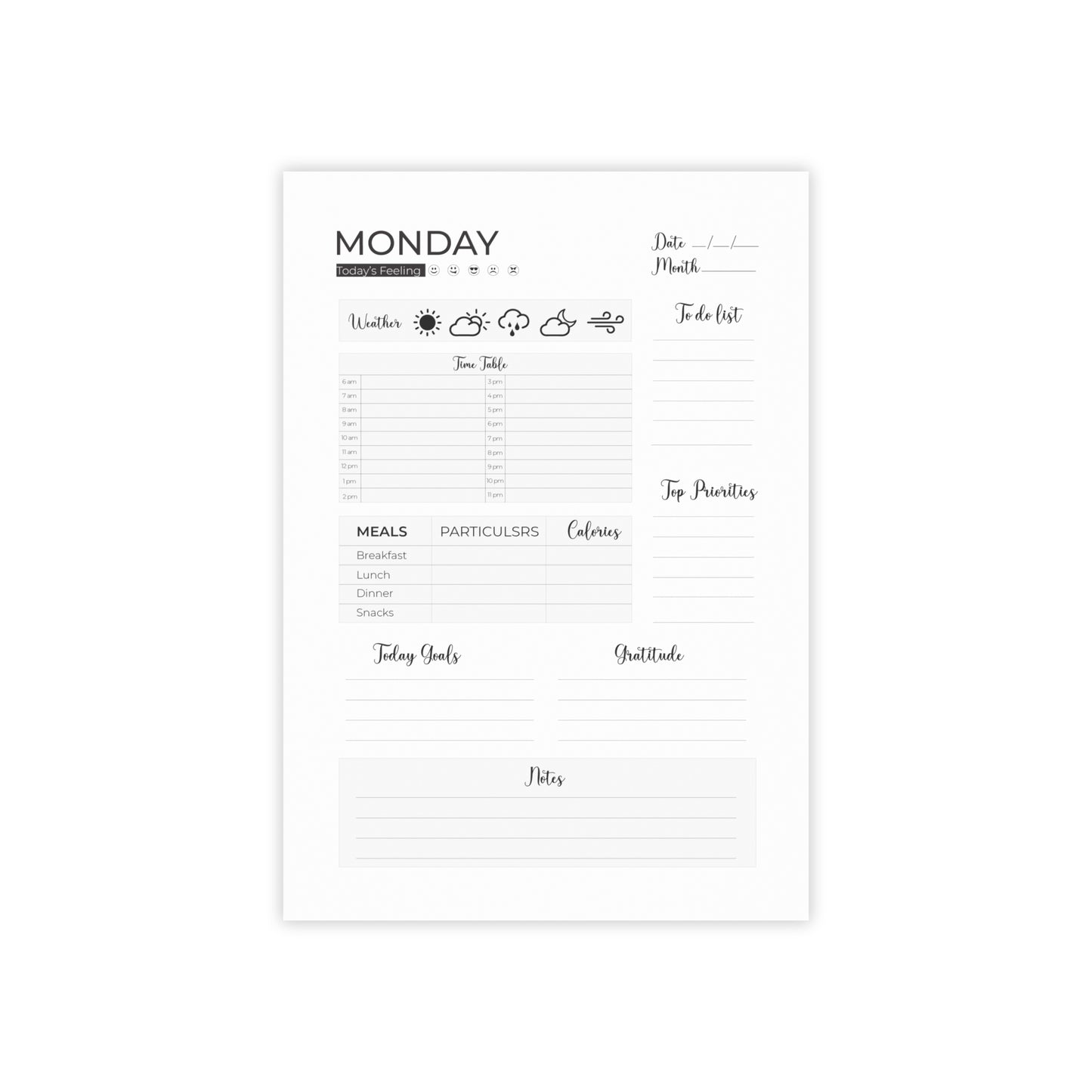 Daily planner notepad: A notepad designed for daily use to keep track of to-dos and goals.