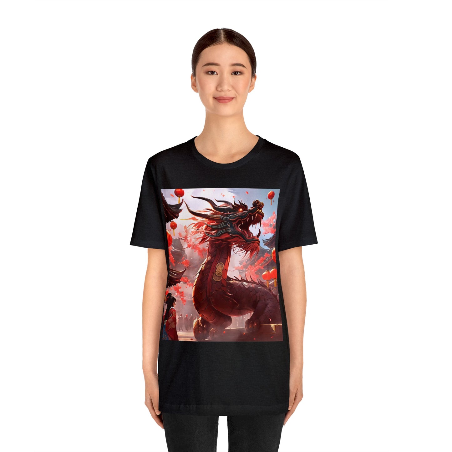 Chinese Zodiac Dragon Tee - Unisex Jersey Cotton T-Shirt for Chinese New Year 2024 - Crew Neck Cyberpunk Style Decoration