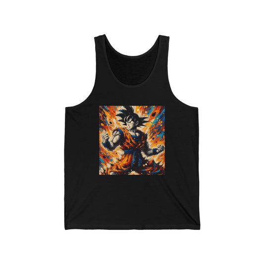 Goku Jackson Pollock Style Tank Top, Dragon Ball Z, Unisex Sleeveless Shirt, DBZ Anime Fan Gift, Workout Apparel