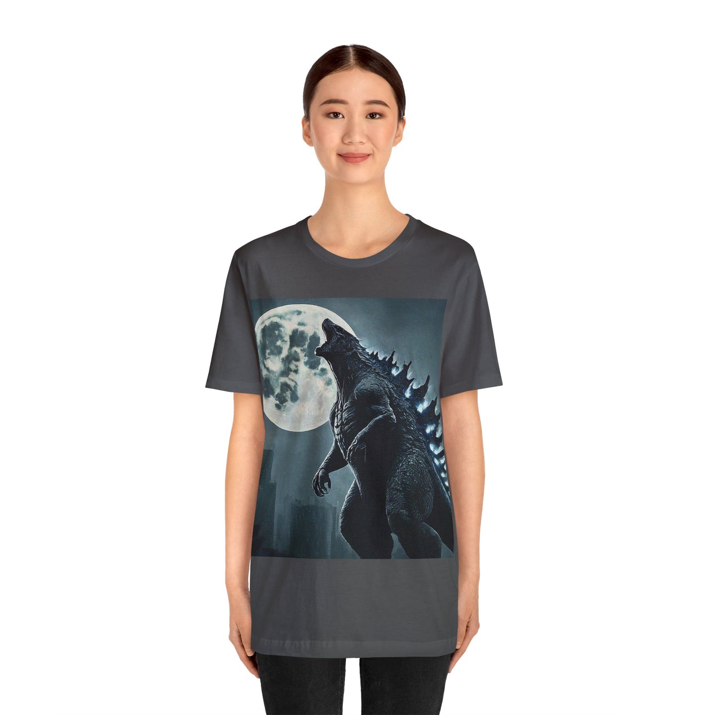 Godzilla howling at the moon: Unisex Jersey Short Sleeve Tee