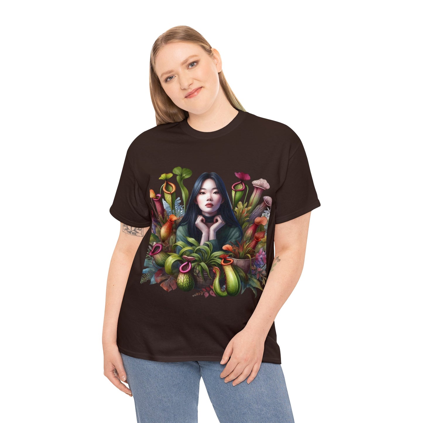 Moss Goddess in the Serene Wilds: Breathe Deep within the Tranquil Embrace of Predatory Greenery Unisex Heavy Cotton Tee