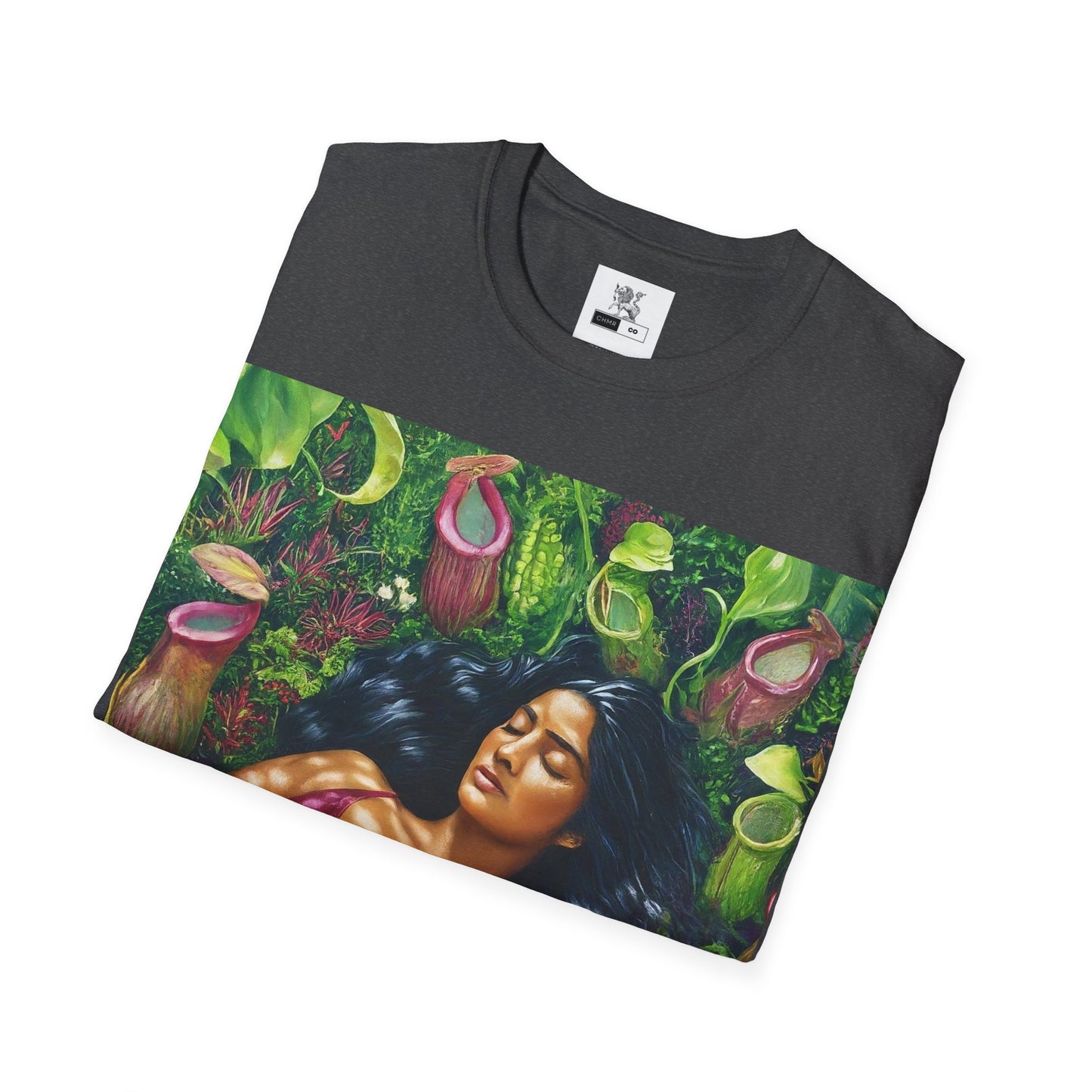 Moss Goddess the Moss Whisperer Where Verdant Calm Meets Stealthy Bite Unisex Softstyle T-Shirt