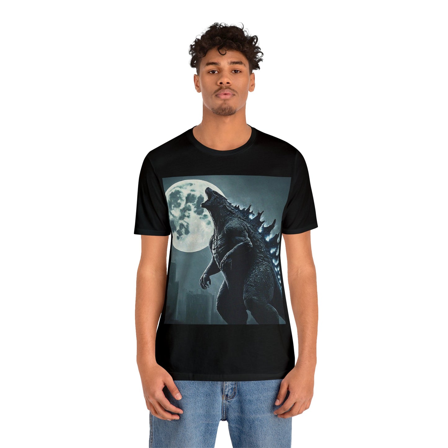 Godzilla howling at the moon: Unisex Jersey Short Sleeve Tee