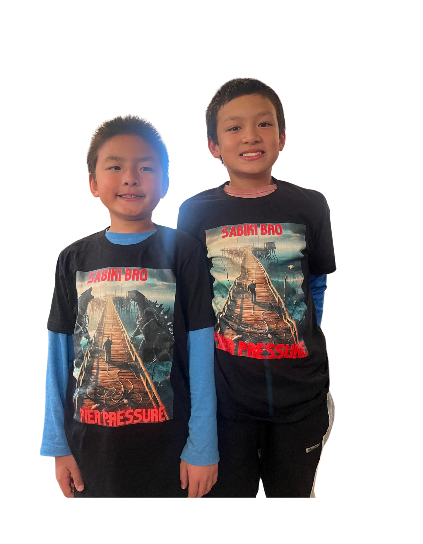 Sabiki Bros Pier Pressure fishing shirt w/ Godzilla Kids Heavy Cotton™ Tee